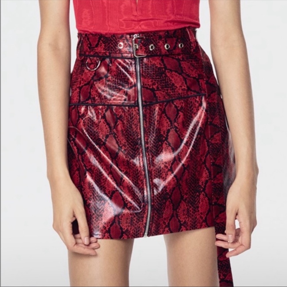 For Love & Lemons Claude Faux Snakeskin Skirt